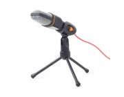 Gembird MIC-D-03 Desktop microphone with a tripod, Frequency: 100 Hz - 16 kHz, Sensitivity: - 62 +/- 3 db,  Voltage: 2...5 V, 3.5 mm audio plug, cable length 1.2 m, weight: 200g, Black