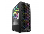 Sharkoon RGB HEX Black  ATX Case, with Side Panel of Tempered Glass, without PSU, Tool-free, 3D Hexagon Design Mesh Front Panel, Pre-Installed Fans: 6x120mm A-RGB Ring LED, ARGB Controller, 2x3.5 -  / 6x2.5 - , 1xTypeC, 2xUSB3.0, 1xHeadphones, 1xMic, 3xRe