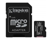 64GB microSD Class10 A1 UHS-I U1 (V10) + SD adapter  Kingston Canvas Select Plus, 600x, Up to: 100MB/s