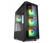 Sharkoon TK4 RGB ATX Case, with Side&Front Panel of Tempered Glass, without PSU, Tool-free, Pre-Installed Fans: Front 3x120mm A-RGB LED, Rear 1x120mm A-RGB LED, ARGB Controller, 5x2.5 - /2x3.5 - , 2xUSB3.0, 1xUSB2.0, 1xHeadphones, 1xMic, Top dust filters,