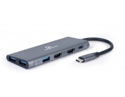 Gembird  A-CM-COMBO3-01, USB Type-C 3-in-1 multi-port adapter (Hub + HDMI + PD), Dual HDMI ports with UHD 4K support