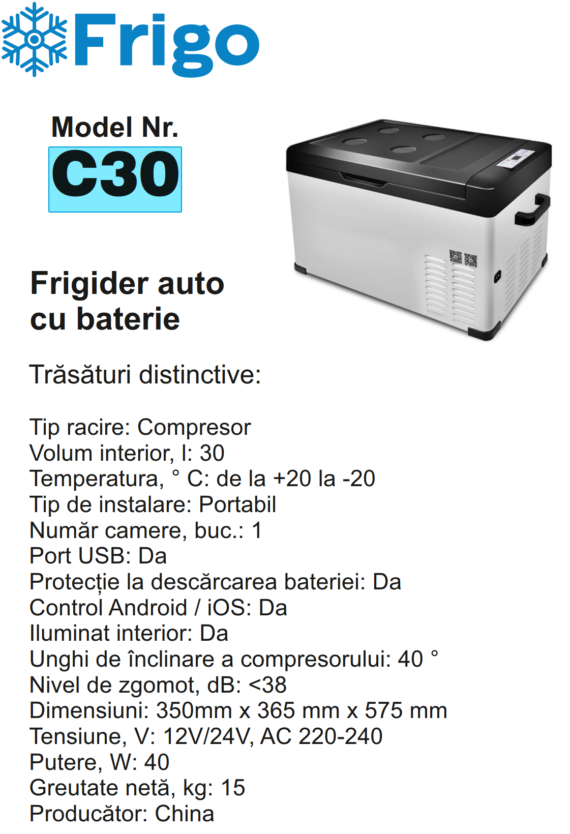 C30  Портативный холодильник 30 L серебристый для дома и авто 12/24V AC 110-240V with APP