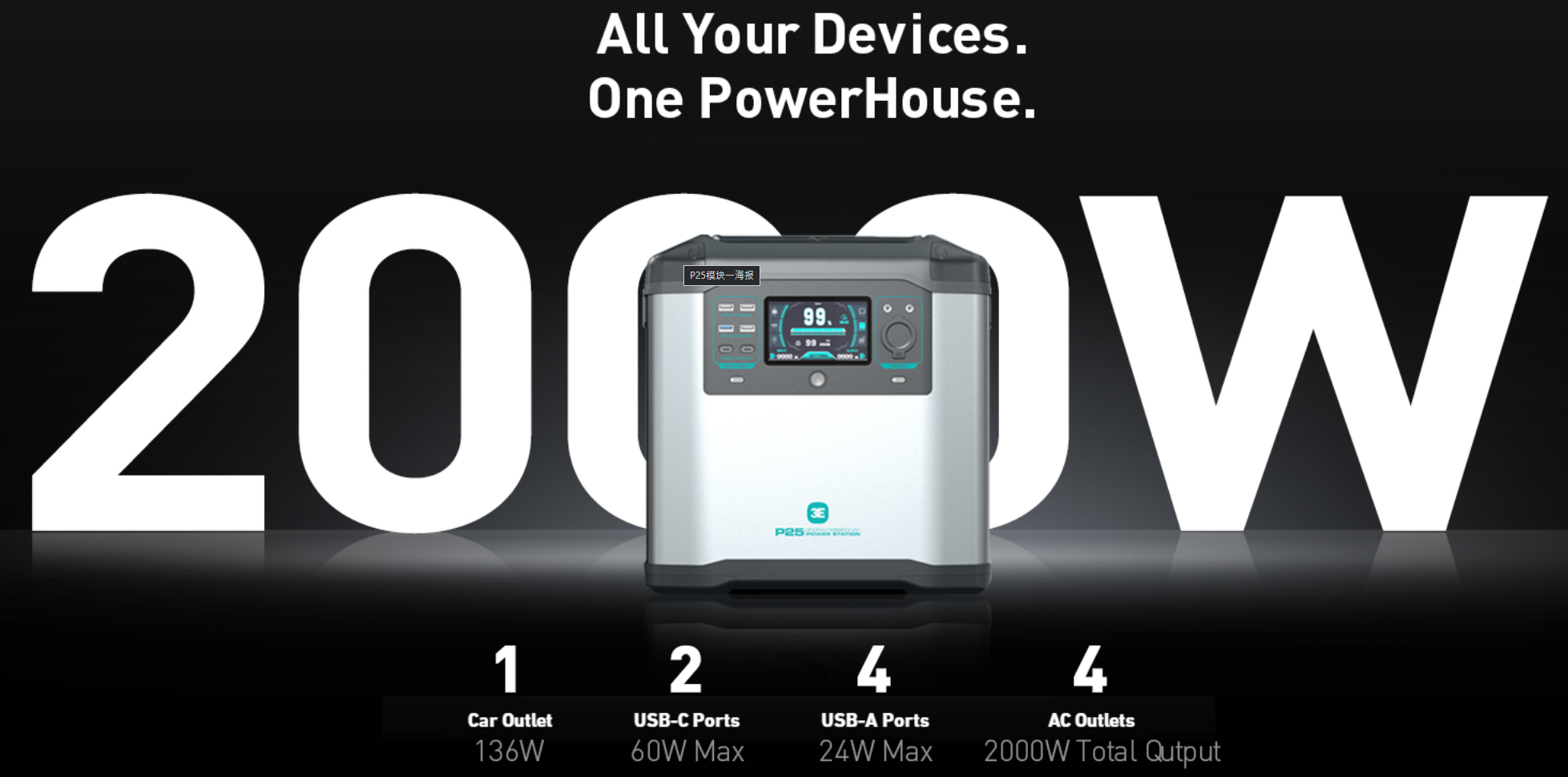 Portable Power Station 3E P25 — 2000W / 1573Wh