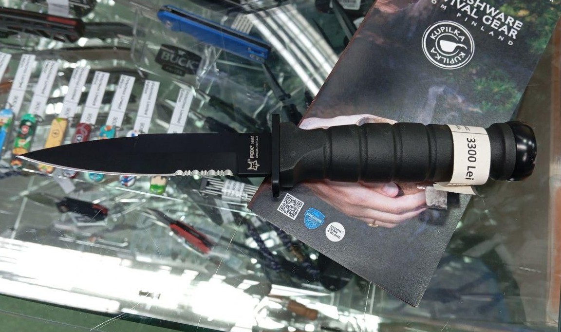 MILITARYDesign de Fox CuțiteCOD. 1685t oțel inoxidabil 440cDuritate HRC 57-59 Mâner Kraton Negru G