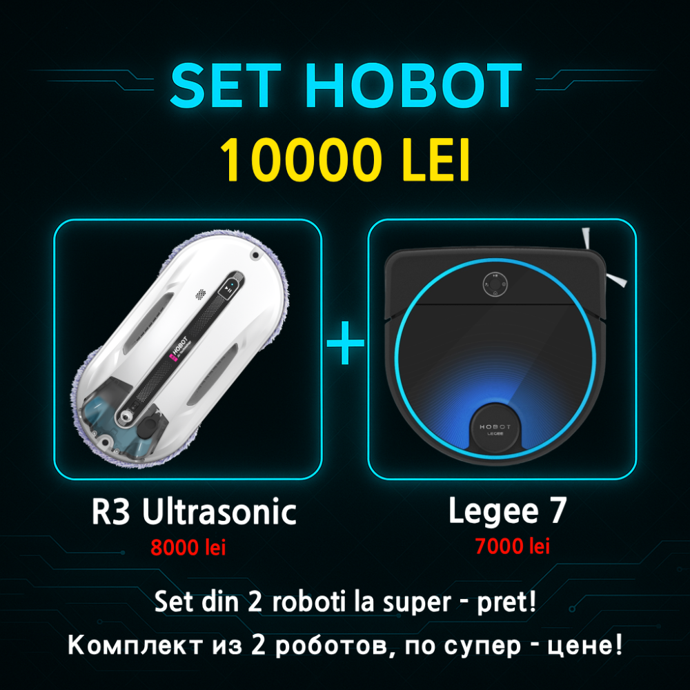 hobot r3 ultrasonic акция, hobot legee 7 молдова, робот hobot кишинёв, hobot комплект скидка, hobot набор 10000 леев, робот mop и окна