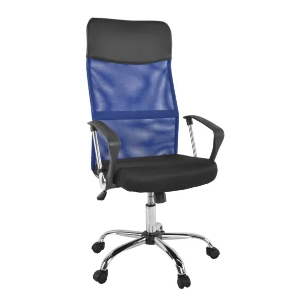 Офисное кресло F-63 Black+Blue Офисное кресло F-63 в черно-синем цвете — отличный выбор для вашего рабочего пространства. Современная акриловая сетка обеспечивает вентиляцию, а надежный механизм Tilt позволяет регулировать высоту и угол наклона. Идеальное сочетание комфорта и стиля!