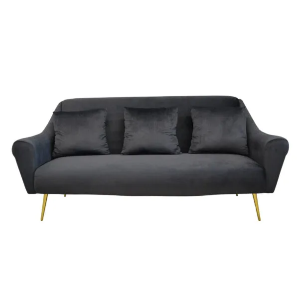 Диван GLORIOSA 3 Black Диван GLORIOSA 3 Black – это элегантная мебель, сочетающая прочность фанеры и комфорт полиуретановой пены. Обивка из бархата и металлические ножки в золотистом цвете придают роскошь. Идеально впишется в офис или дом, обеспечивая комфорт и стиль.