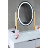 Masa de toaleta cu taburet si oglinda ovala cu lumina LED, JUMI, 140x80x40cm, Alb/Bej CM-920439