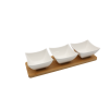 Набор 3 квадратных керамических мисок на подставке из бамбука, 30 x 10см, Eurogold Набор 3 квадратных керамических мисок на подставке из бамбука, 30 x 10см, Eurogold