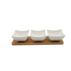 Набор 3 квадратных керамических мисок на подставке из бамбука, 30 x 10см, Eurogold Набор 3 квадратных керамических мисок на подставке из бамбука, 30 x 10см, Eurogold