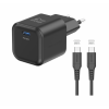 Сетевое зарядное устройство SWISSTEN GaN 1x USB-C 20W PD Black + Data кабель USB-C/USB-C 1,2M Black
