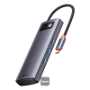 Docking Station Baseus Metal Gleam 6-in-1 USB Type-C la 3xUSB 3.0, 1 x PD 100W, 1 x cititor de carduri SD, 1 x cititor de carduri TF Gri, WKWG030213 Docking Station Baseus Metal Gleam 6-in-1 USB Type-C la 3xUSB 3.0, 1 x PD 100W, 1 x cititor de carduri SD, 1 x cititor de carduri TF Gri, WKWG030213