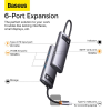 Docking Station Baseus Metal Gleam 6-in-1 USB Type-C la 3xUSB 3.0, 1 x PD 100W, 1 x cititor de carduri SD, 1 x cititor de carduri TF Gri, WKWG030213 Docking Station Baseus Metal Gleam 6-in-1 USB Type-C la 3xUSB 3.0, 1 x PD 100W, 1 x cititor de carduri SD, 1 x cititor de carduri TF Gri, WKWG030213