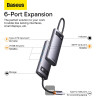Stație de andocare Baseus Metal Gleam 6-in-1 USB Type-C la 3xUSB 3.0, 1 x PD 100W, 1 x Cititor de carduri SD, 1 x Cititor de carduri TF Gri, WKWG030213 Stație de andocare Baseus Metal Gleam 6-in-1 USB Type-C la 3xUSB 3.0, 1 x PD 100W, 1 x Cititor de carduri SD, 1 x Cititor de carduri TF Gri, WKWG030213
