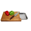 Tocator din lemn EH 35X25X4cm si tava inox Tocator din lemn EH 35X25X4cm si tava inox