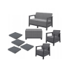 Set mobilier Scandi Linea 4 unitati: masa 51.6X74.7X40 cm, 2 fotoli 70.4X73X77.5 cm, canapea, gri/grafit Set mobilier Scandi Linea 4 unitati: masa 51.6X74.7X40 cm, 2 fotoli 70.4X73X77.5 cm, canapea, gri/grafit