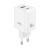 Încărcător XO 1Type-C + 1USB Alb - 45 W | USB Type-C