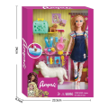 Set de joacă „Păpușă cu set pentru animale de companie”, în rochie de vară