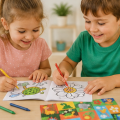 Set creativ „Animale sălbatice” cu carte de colorat, stickere și creioane