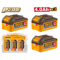 Комплект аккумуляторов 3*4.0 Ah 20V INGCO COSLI251296