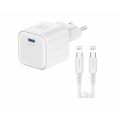 Încărcător rețea SWISSTEN GaN 1x USB-C 20W PD White + Data cablu USB-C/USB-C 1,2M White