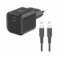 Încărcător rețea SWISSTEN GaN 1x USB-C 20W PD Black + Data cablu USB-C/USB-C 1,2M Black