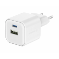 Încărcător rețea SWISSTEN GaN 1x USB-C 20W PD + 1x USB-A 18W QC Alb