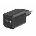 Универсальное зарядное устройство для дома SWISSTEN GaN 1x USB-C 45W PD + 1x USB-A 18W QC Чёрный