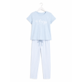 Pijama dama iarna (tricou + pantaloni lungi) Albastru delicat, marimea M, 100% bumbac Pijama dama iarna (tricou + pantaloni lungi) Albastru delicat, marimea M, 100% bumbac