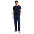 Pijama barbati iarna (tricou + pantaloni) Safir închis / Azuriu, marimea M, 100% bumbac