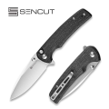 Складной нож, SENCUT, Sachse S21007-1, сталь 9Cr18MoV 3.47 дюйма, рукоять микарта черная, Button Lock, керамические подшипники
