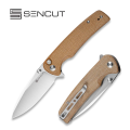 Складной нож, SENCUT, Sachse S21007-3, сталь 9Cr18MoV 88.2мм, рукоять микарта коричневая, замок Button Lock