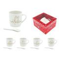 Set cana 210ml cu lingura "Love", alba, in cutie-cadou