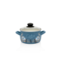 Cratita emailata Blue 16cm, 2.2l, capac din sticla