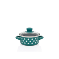 Cratita emailata Green Dots 14 cm, 1 l, capac din sticla