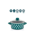Cratita emailata Green Dots 18 cm, 2.2 l, capac din sticla