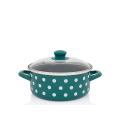 Cratita emailata Green Dots 22 cm, 3.5 l, capac din sticla