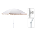 Umbrela de soare D160cm, H200cm cm cu picior flexibil, 8 spite, alb, cu franjuri, UPF 30+, husa