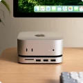 Satechi Mac Mini M4 Stand & Hub with SSD Enclosure, 2xUSB-A3.2 Gen2, USB-A2.0, SD. Satechi Mac Mini M4 Stand & Hub with SSD Enclosure, 2xUSB-A3.2 Gen2, USB-A2.0, SD.