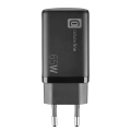 Зарядное устройство Cellularline Wall Charger GAN, 3 Ports, 65Вт, Чёрный
