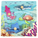 Puzzle din lemn cu buton „Animale acvatice”