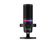 HyperX DuoCast, Black, Microphone for the streaming, Low-profile shock mount, Hi-Res 24-bit/96kHz recording, Tap-to-Mute sensor with LED indicator, RGB Lighting, 2 selectable polar patterns: Cardioid / Omnidirectional, Internal pop filter, Built-in headph