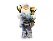 Дед Мороз в бело-серой шубе с лыжами 60cm