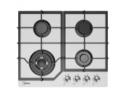 Плита Midea MG684TGW 4 газ конфорки.WOK-конфорка.закаленное стекло.Решетка чугунная.панел управления спереди.Электроподжиг.Газ-контроль.Белый