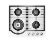 Плита Midea MG696TGW 4 газ конфорки.WOK-конфорка.закаленное стекло.Решетка чугунная.панел управления спереди.Электроподжиг.Газ-контроль.Белый