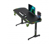 Gaming Desk Gamemax D140-Carbon RGB, 140x60x75cm, Headsets hook, Cup holder, Cable managment, RGB Led
