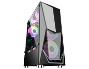 Case 1STPLAYER DK-3 BLACK, ATX w/o PSU, Left Side Panel: Tempered Glass, Striking Front Panel Design, F2 ARGB fan (3front), C3 HUB without Controller, MB Synchro, Tool-free Installation, 3.5- HDD*1 / 2.5- SSD*1, USB3.0*1, USB2.0*2, 2x3.5Jack (Headphones+M