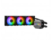MSI MAG CORELIQUID M360, 360mm radiator, Intel LGA 1700/1200/115x/2011/2066 & AMD AM5/AM4/TR4, 3x 120mm ARGB ball-bearings fans: 2000rpm, 21.63 ~ 78.73 CFM, 70,000 Hours, 4-pin PWM, Pump w/ARGB: Cooper Plate, 3-phase motor, 3100 RPM ± 10%, 20 dBA, 100,000