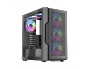 Case 1STPLAYER T7-P BLACK, ATX w/o PSU, Tempered Glass Side Panel, Front Panel: Plastic NET, F2 ARGB fan (3front,1rear), C3 HUB without Controller, MB Synchro, 2.5- SSD*3 / 3.5- HDD*1, Front removable dust filter, Tool-free Quick-realease panels, USB3.0*1