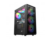 Case 1STPLAYER FD3 BLACK, ATX w/o PSU, Tempered Glass Side Panel, Front Panel: Metall Mesh, F5S RGB fan (3front), F5M RGB fan (1rear), no hub and controller, 3.5' HDD*1/2.5